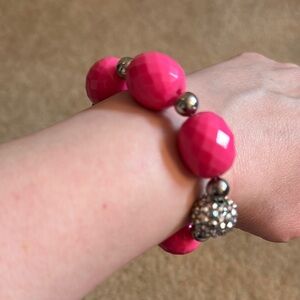 Pink Beaded Bracelet with Silver Accents